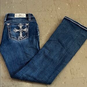 Blue Denim Jeans with Cross Embroidery Miss Me brand